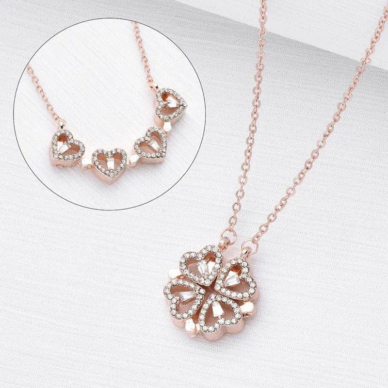 Jewelryklub Magnetic Folding Heart Shaped Four Leaf Clover Pendant Necklace Anti Tarnish Stainless Steel Silver view 3