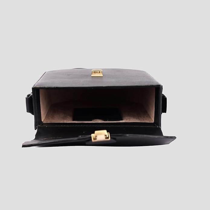 Women's Black Leather Crossbody Bag with Gold Hardware view 3