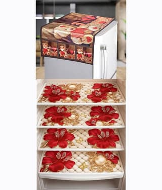 Revexo PVC Floral Fridge Mat & Cover ( 42 30 ) Pack of 5 - Multicolor