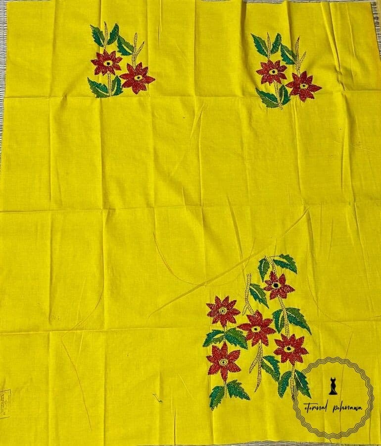 Yellow Bengal Kantha Hand Embroidered Blouse Piece for Sarees view 2