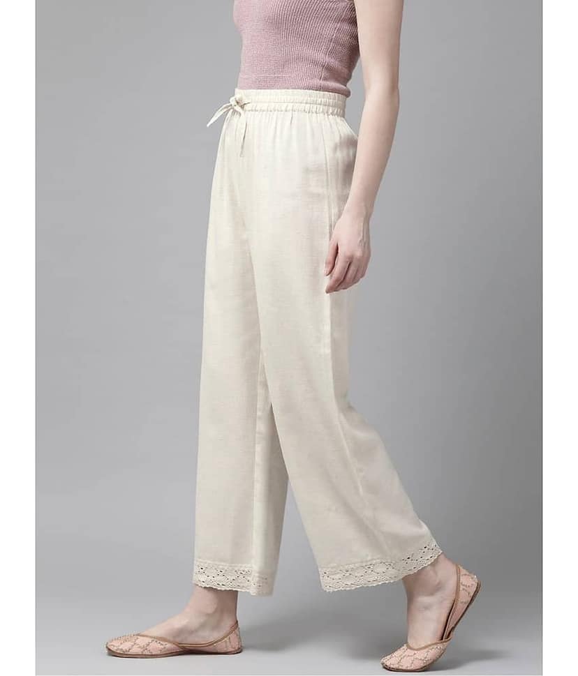 AMIRA'S INDIAN ETHNICWEAR - Off White Cotton Women's Palazzo ( Pack of 1 ) view 2