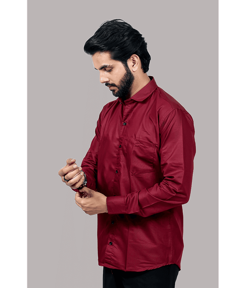 HARPITA Cotton Blend Regular Fit Full Sleeves Men's Formal Shirt - Maroon ( Pack of 1 ) view 2
