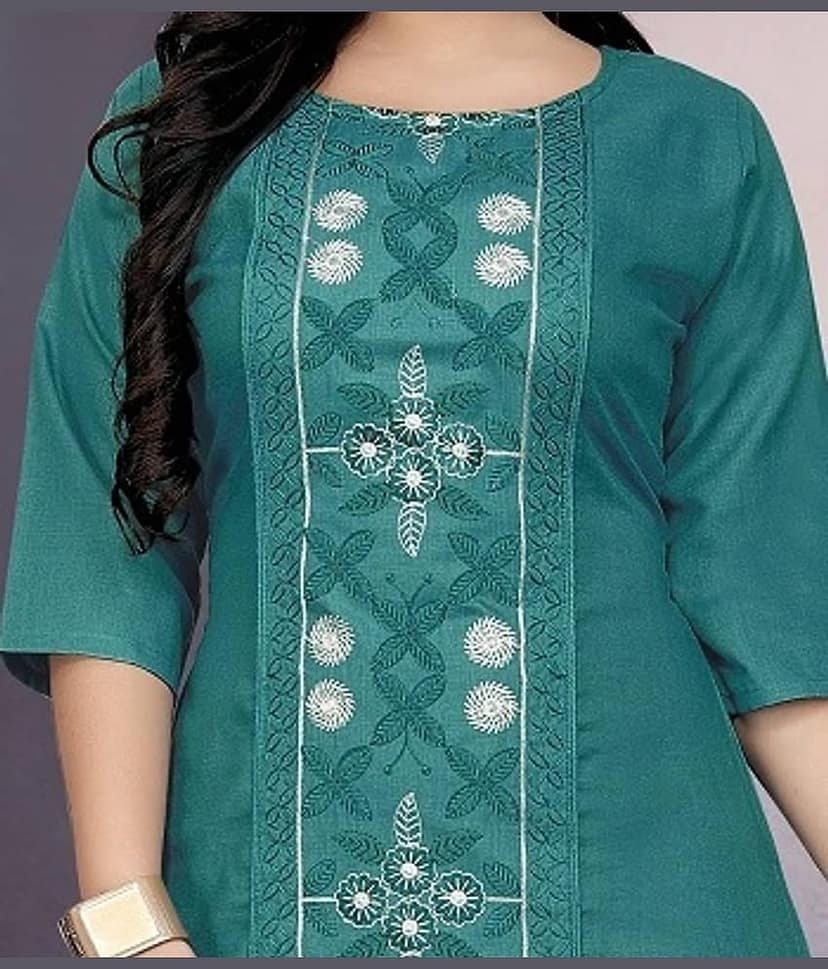 Hetsa Pack of 1 Cotton Blend Embroidered A-line Women's Kurti - ( Green ) view 2