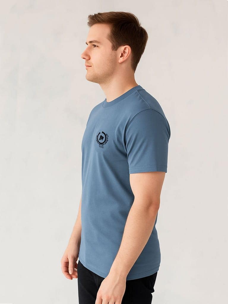 Cotton Royal Blue Plain Round neck T-Shirt view 3