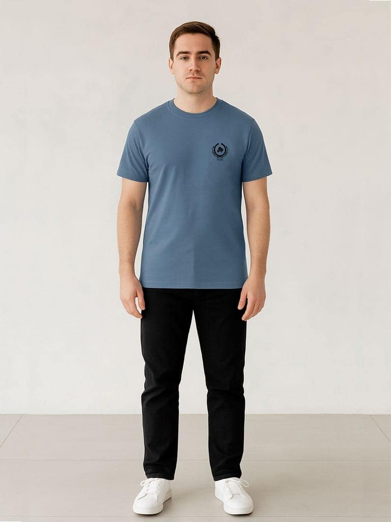 Cotton Royal Blue Plain Round neck T-Shirt view 4