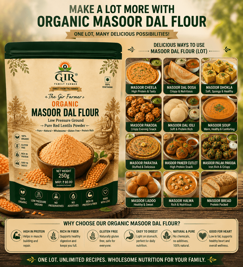 Organic Masoor Dal Flour | Low Pressure Ground Pure Red Lentils Powder view 2