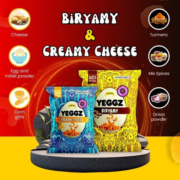 YEGGZ Combo (Korean Spice, Creamy Cheese, Biryamy,Tomatina, PineApple Jalapeno, Thai Chi) Puffed Curls - Crispy Snacks (Pack Of 6) view 3