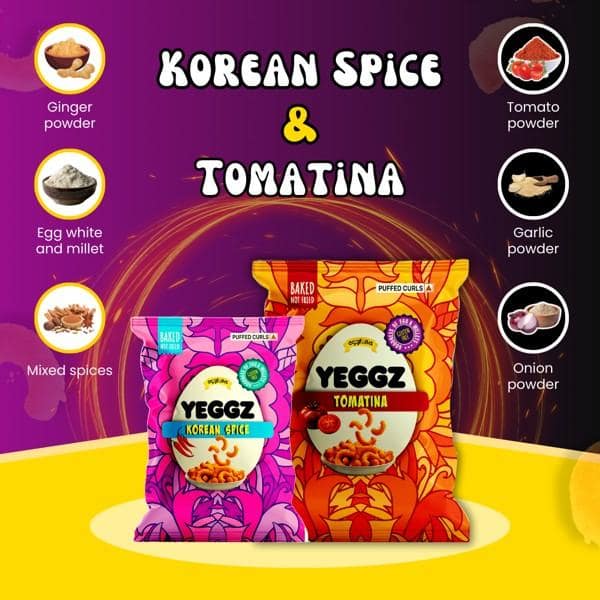 YEGGZ Combo (Korean Spice, Creamy Cheese, Biryamy,Tomatina, PineApple Jalapeno, Thai Chi) Puffed Curls - Crispy Snacks (Pack Of 6) view 4