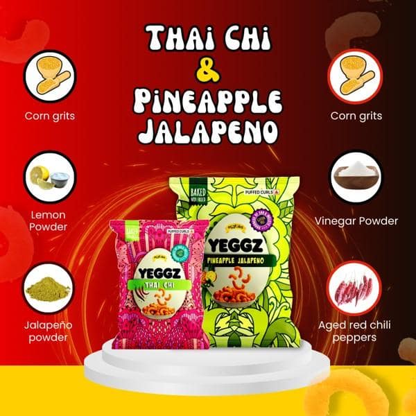 YEGGZ Combo (Korean Spice, Creamy Cheese, Biryamy,Tomatina, PineApple Jalapeno, Thai Chi) Puffed Curls - Crispy Snacks (Pack Of 6) view 5