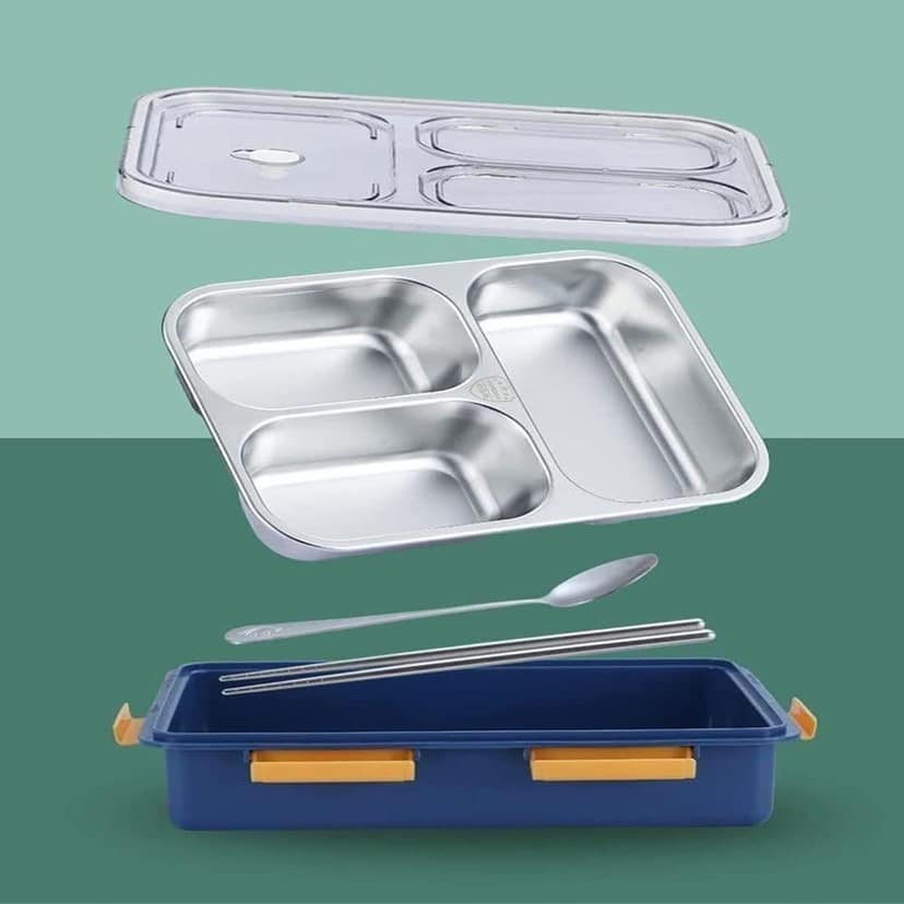 Lunch Box for Kids, Lunch Box for Kids 3 Compartment Insulated Lunch Box Stainless Steel Tiffin Box for Boys, Girls, School & Office Men for Tiffin Box for Kids (Random Color) view 2