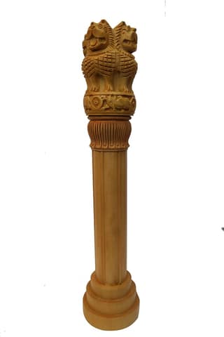 POOMPUHAR Handmade Wooden Ashoka Pillar (7 cm x 7 cm x 26 cm, Beige)