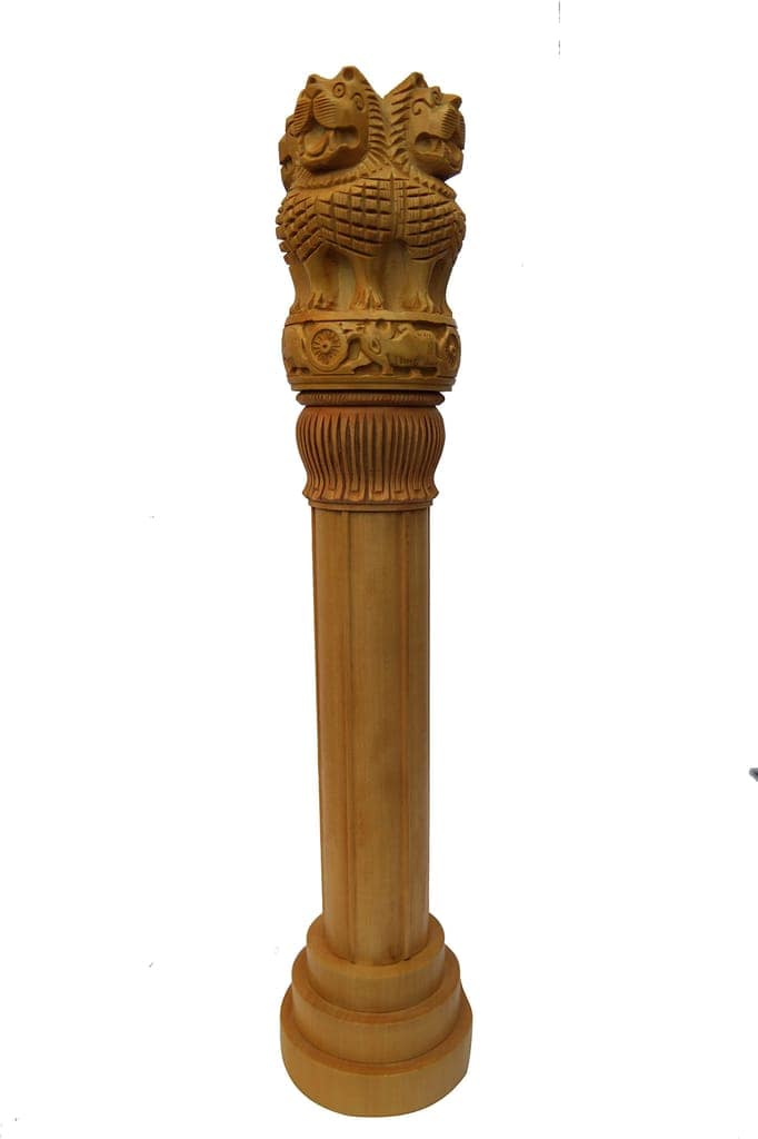 POOMPUHAR Handmade Wooden Ashoka Pillar (7 cm x 7 cm x 26 cm, Beige)