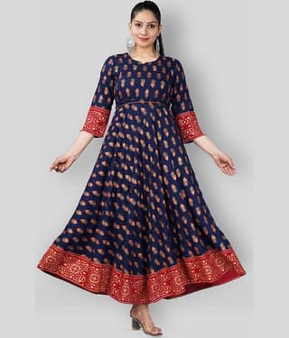 Mishree Collection - Blue Rayon Women's Anarkali Kurti ( Pack of 1 )