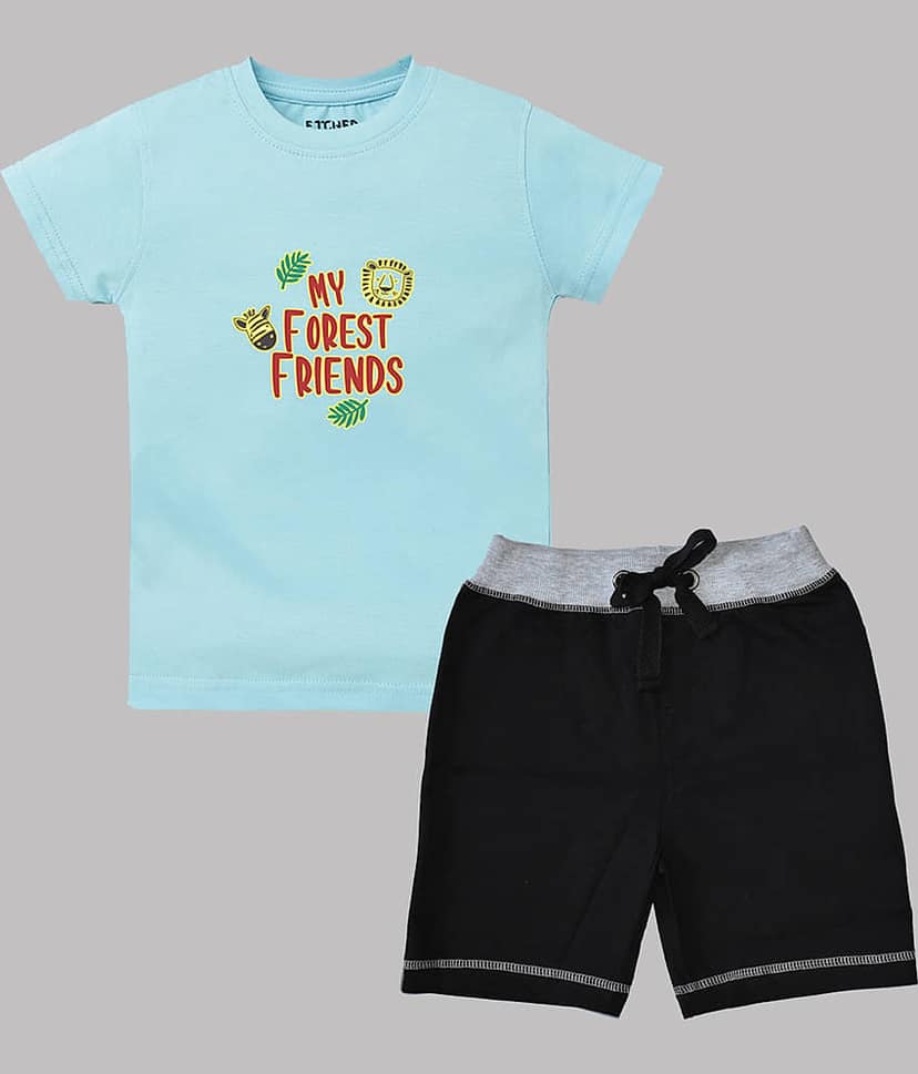 ETCHED DESIGN Pack of 1 Boys Cotton T-Shirt & Shorts Set ( Multicolor )