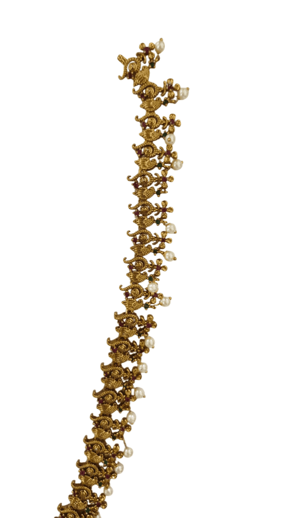 Buy Antique Gold Plated Traditional Necklace Set with Pearls Online view 2