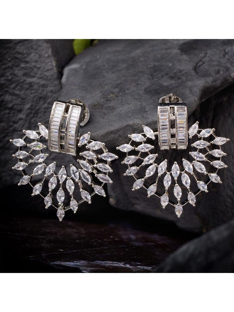 White Rhodium plated AD Heart studded handcrafted Heart shaped Earring for Women and Girls view 2