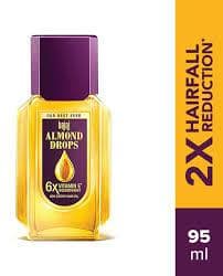Bajaj Almond Drops Hair Oil, 6X Vitamin E Nourishment, Non-Sticky Hair Oil For Hair Fall Control, 95Ml