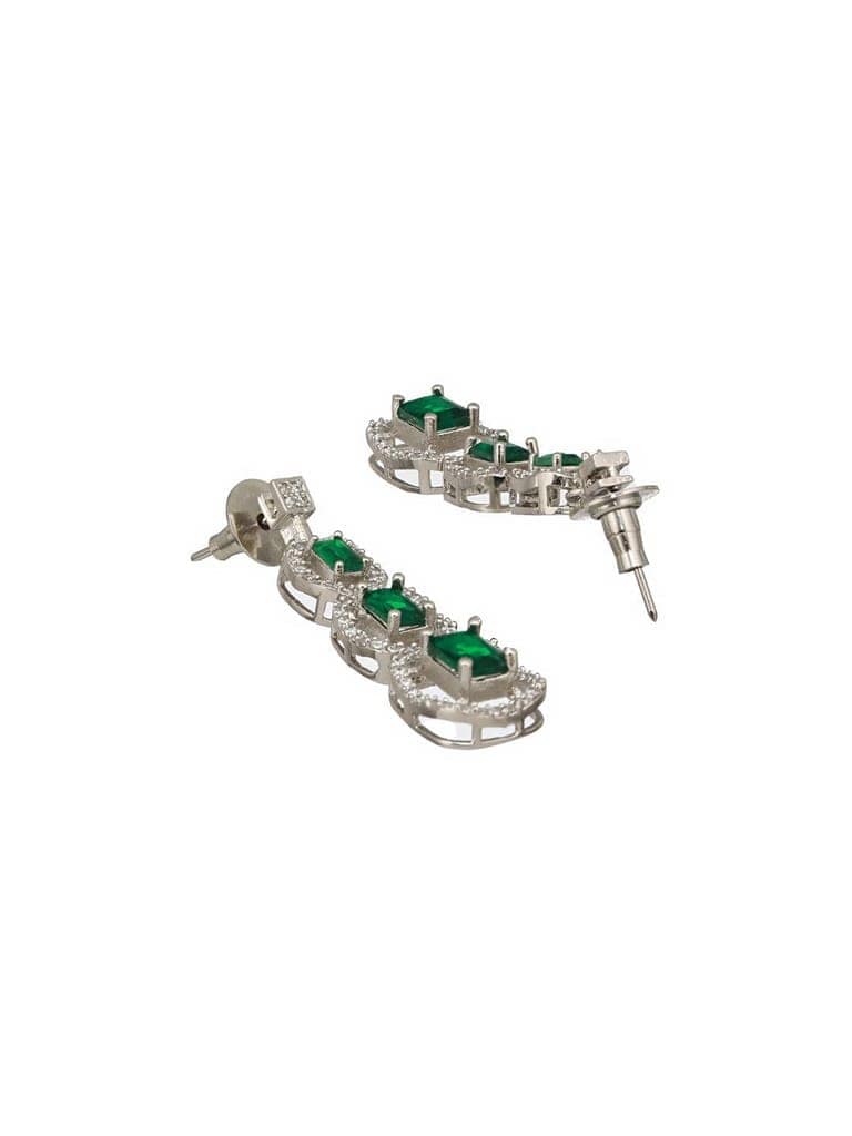 Silver Plated Green Zircon Studded Double 2 Lined Bridal Luxe Jewellery set view 6