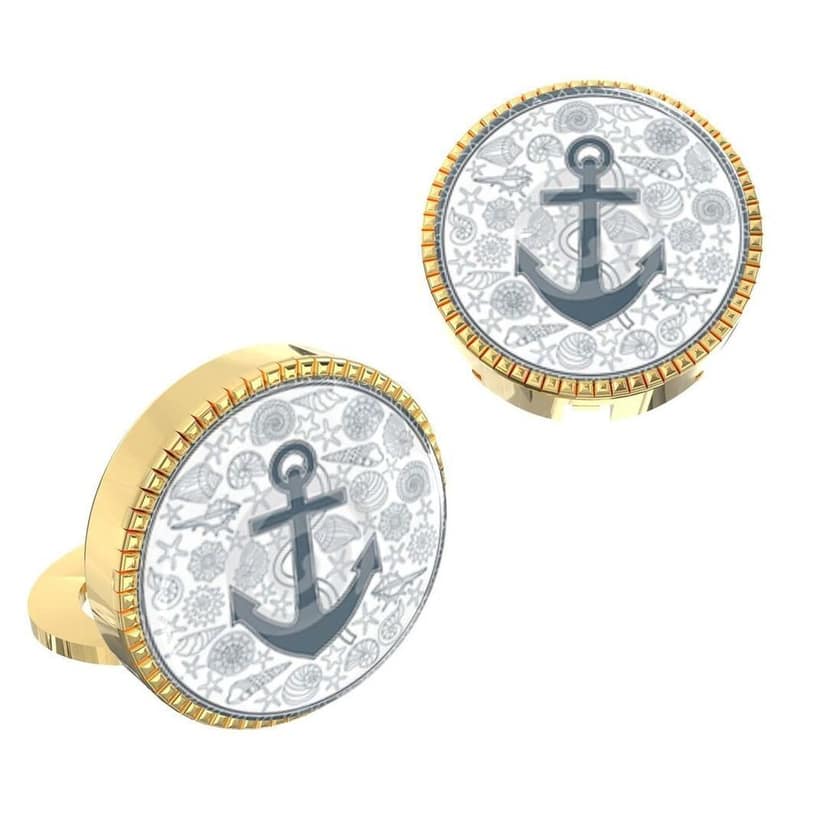 The Smart Buttons - White Gold Colour Plated Shirt Button Cover Cufflinks for Men - Anchor Style view 2