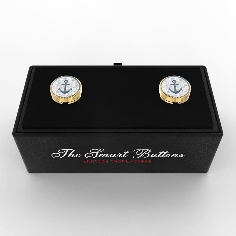 The Smart Buttons - White Gold Colour Plated Shirt Button Cover Cufflinks for Men - Anchor Style view 3