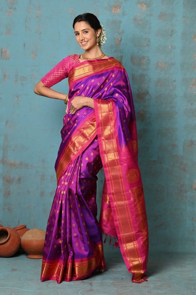Tyohaar ~ Exclusive Handloom Pure Silk Maharani Paithani With Contrast Pallu~ Dual Tone Pink view 2