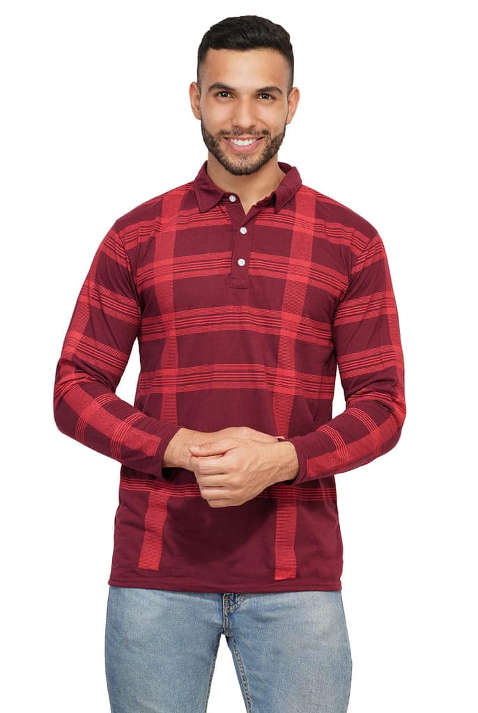 BASONTI Polo Neck Checked Maroon Mens T-shirt view 4