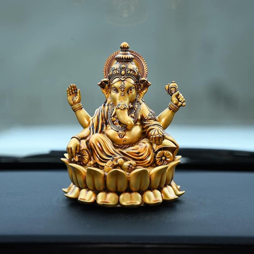 Artarium Lord Ganesha Idol Beautifully Handcrafted Ganpati Ji Murti Gajanan Statue Shri Ganesh with Lotus Ganpati Bappa for Car Dashboard Pooja Room Temple Home Decor Gift Item (Lotus Ganesha 4 inch) view 2