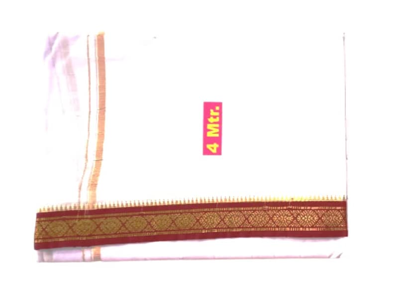 JINKA LAKSHMI COLLECTIONS White Dhoti With Borders Up and Down 4 Meters Unstitched Pack of 1 (Multicolor-4) view 3