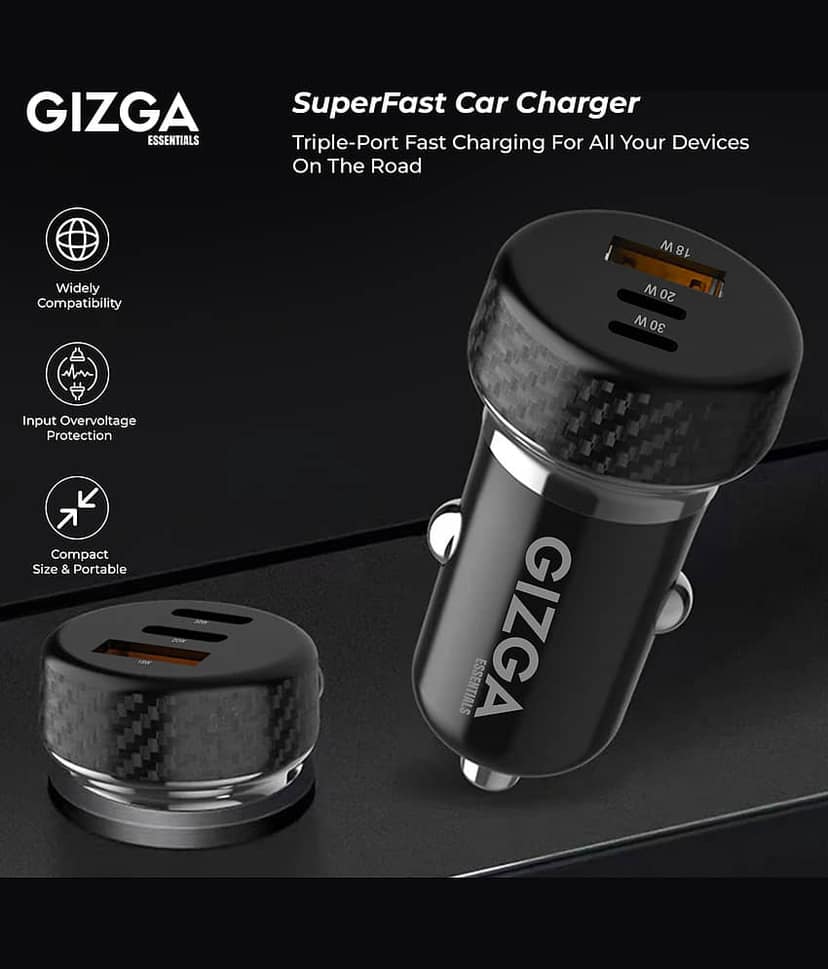 Gizga Essentials Car Mobile Charger G-CC-02 Black view 2