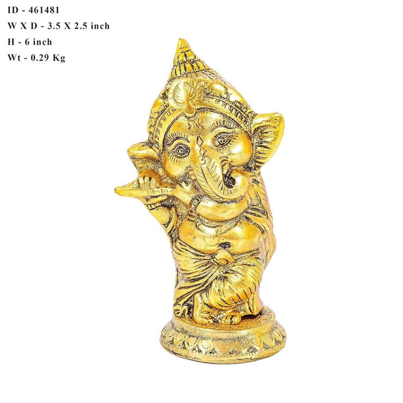 Craftlayout Metal Ganesha Statue with Golden Finish 6 Inch view 2