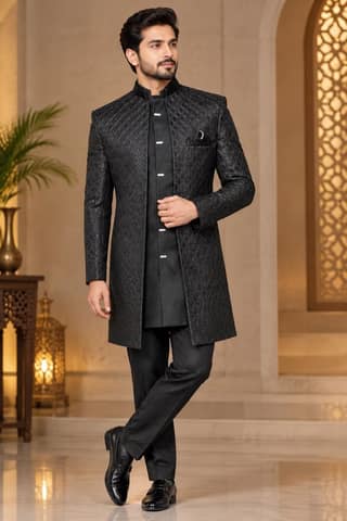 Men's Sequence Jodhpuri Suit with Jacket & Trousers Black