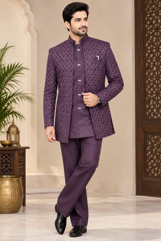 Men's Sequence Jodhpuri Suit with Jacket & Trousers Black view 2