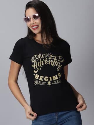 Cotton Black Graphic Casual T-Shirt