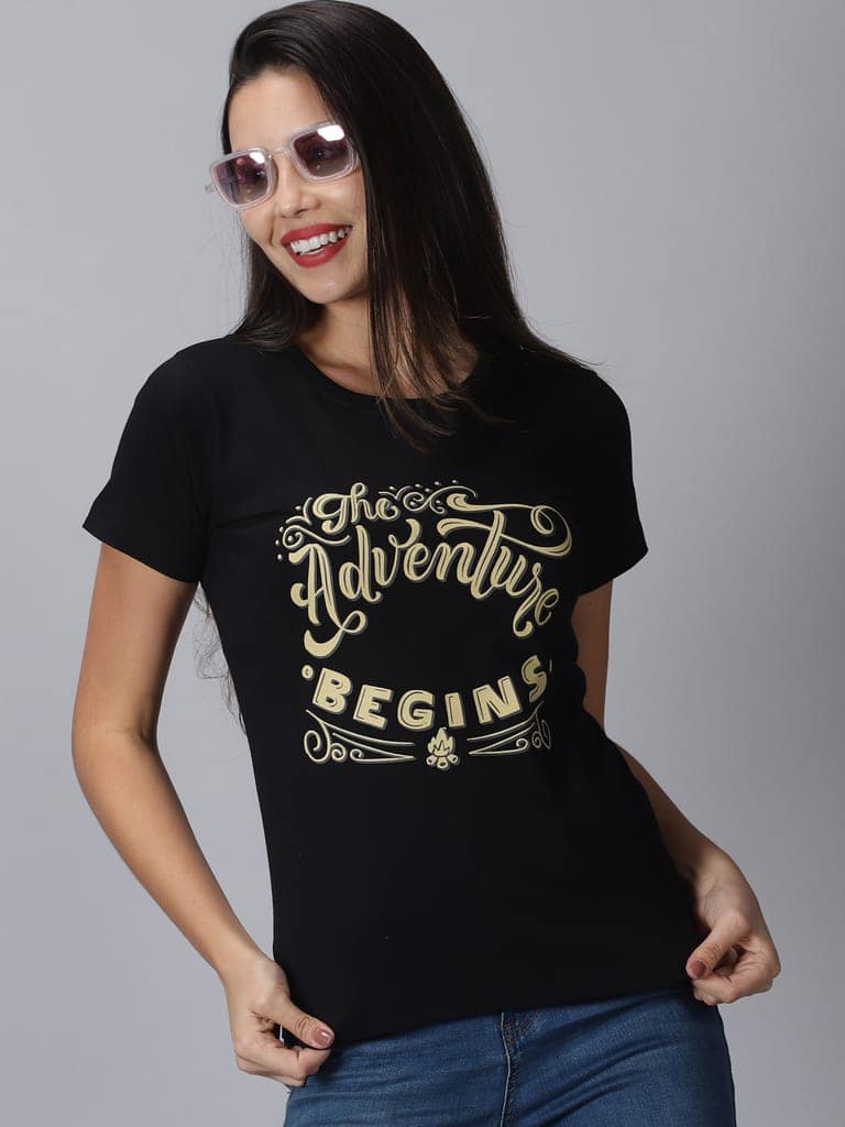 Cotton Black Graphic Casual T-Shirt