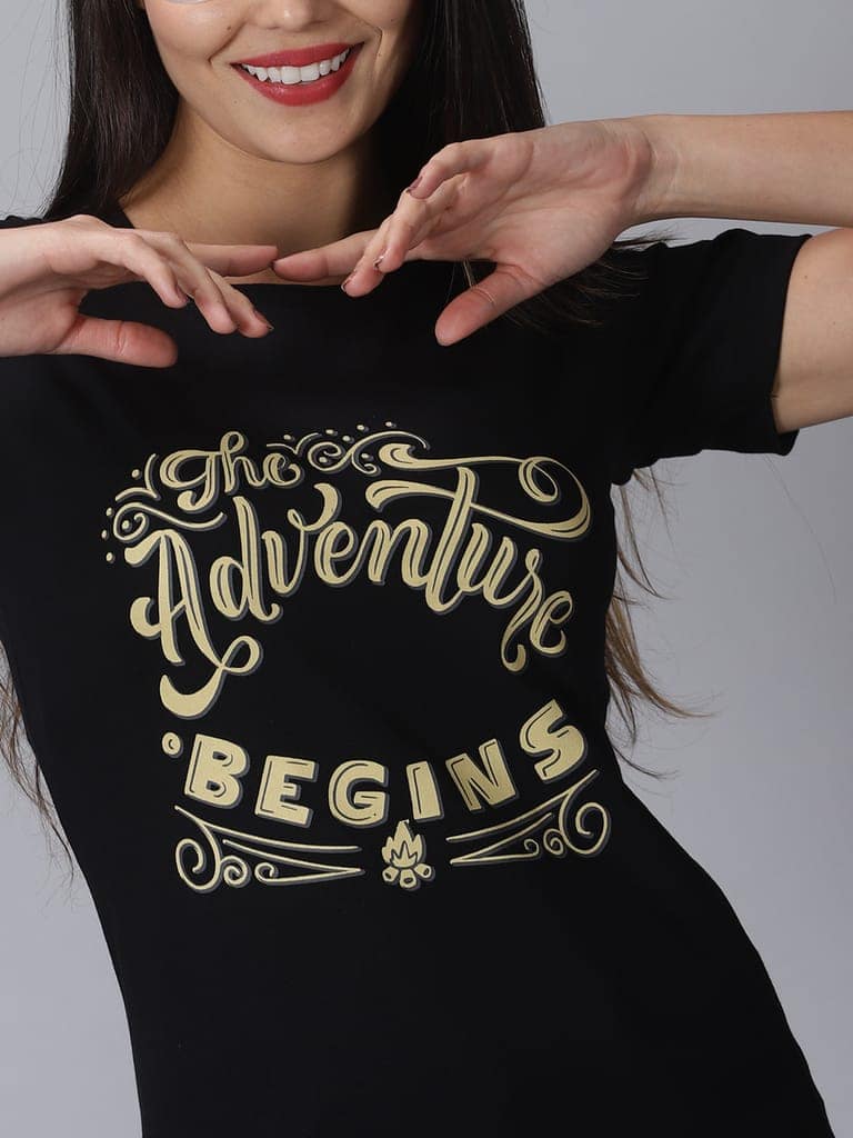 Cotton Black Graphic Casual T-Shirt view 2