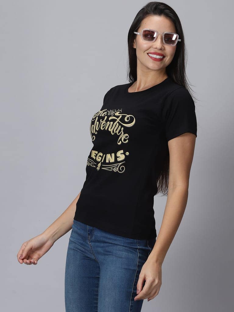 Cotton Black Graphic Casual T-Shirt view 5