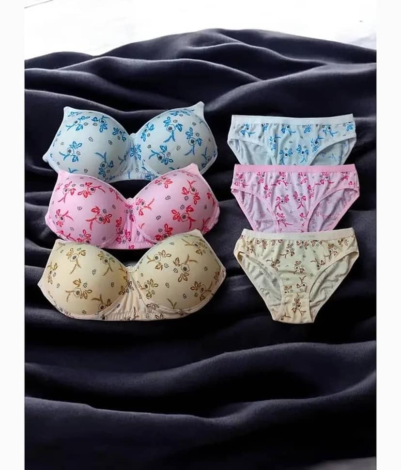 EASTERN CLUB Pack of 3 Cotton Bra & Panty Set For Women ( Pink,White,Beige ) view 2