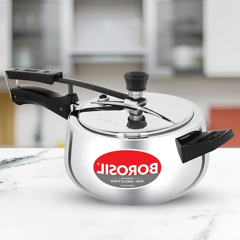 Borosil Pronto Tri Ply 5 L Pressure Cooker with Stainless Steel Lid | Inner Lid Cooker | Gas & Induction Compatible view 2