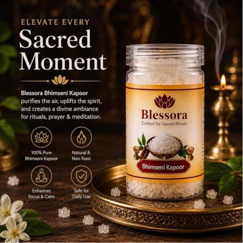 Bhimseni Camphor Kapoor - 100% Pure Organic Camphor for Pooja Hawan Meditation Aromatherapy & Home Fragrance view 2