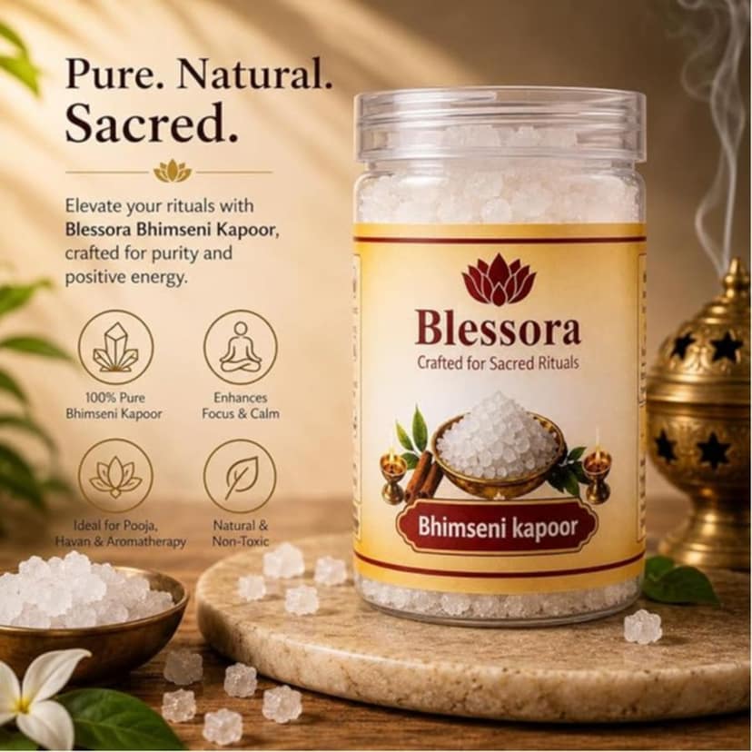 Bhimseni Camphor Kapoor - 100% Pure Organic Camphor for Pooja Hawan Meditation Aromatherapy & Home Fragrance view 3