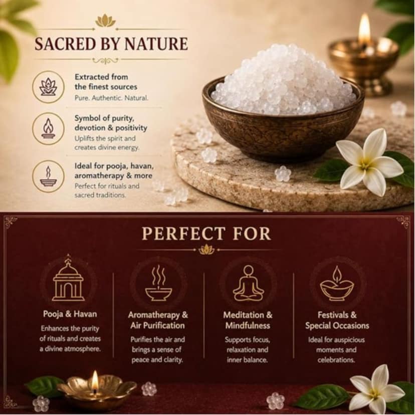 Bhimseni Camphor Kapoor - 100% Pure Organic Camphor for Pooja Hawan Meditation Aromatherapy & Home Fragrance view 4