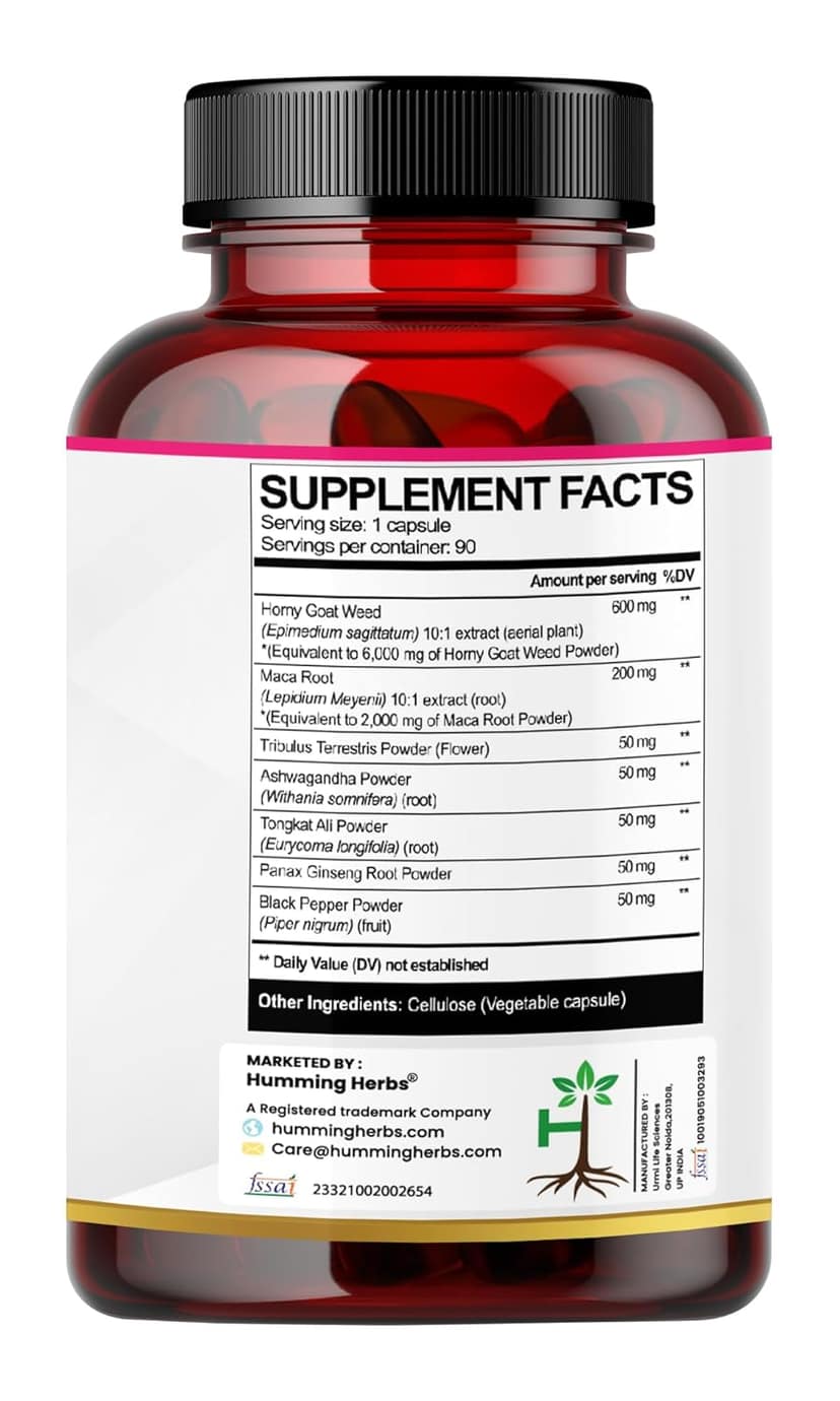 Humming Herbs Horny Goat Weed with Maca Root - 8250mg Equivalent - 3 Months Supply, 90 Capsules view 2