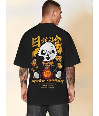 CrazyBee Pack of 1 Cotton Blend Oversized Fit Men's T-Shirt ( Black )