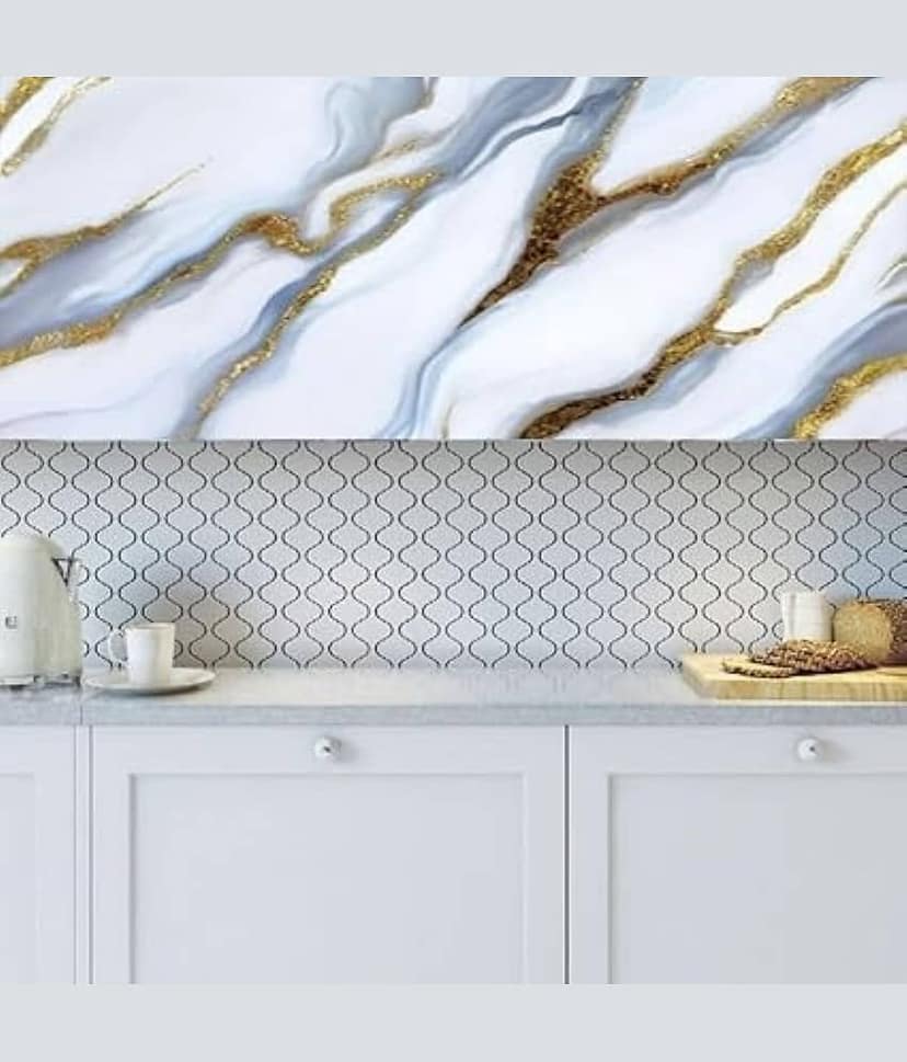 White & Blue Marble Waterproof Oil Proof Wall Paper Furniture Kitchen, Office, Cabinets, Almirah, Tabletop, Wooden Table, Wardrobe, Self Adhesive Sticker (60x200 cm) view 2