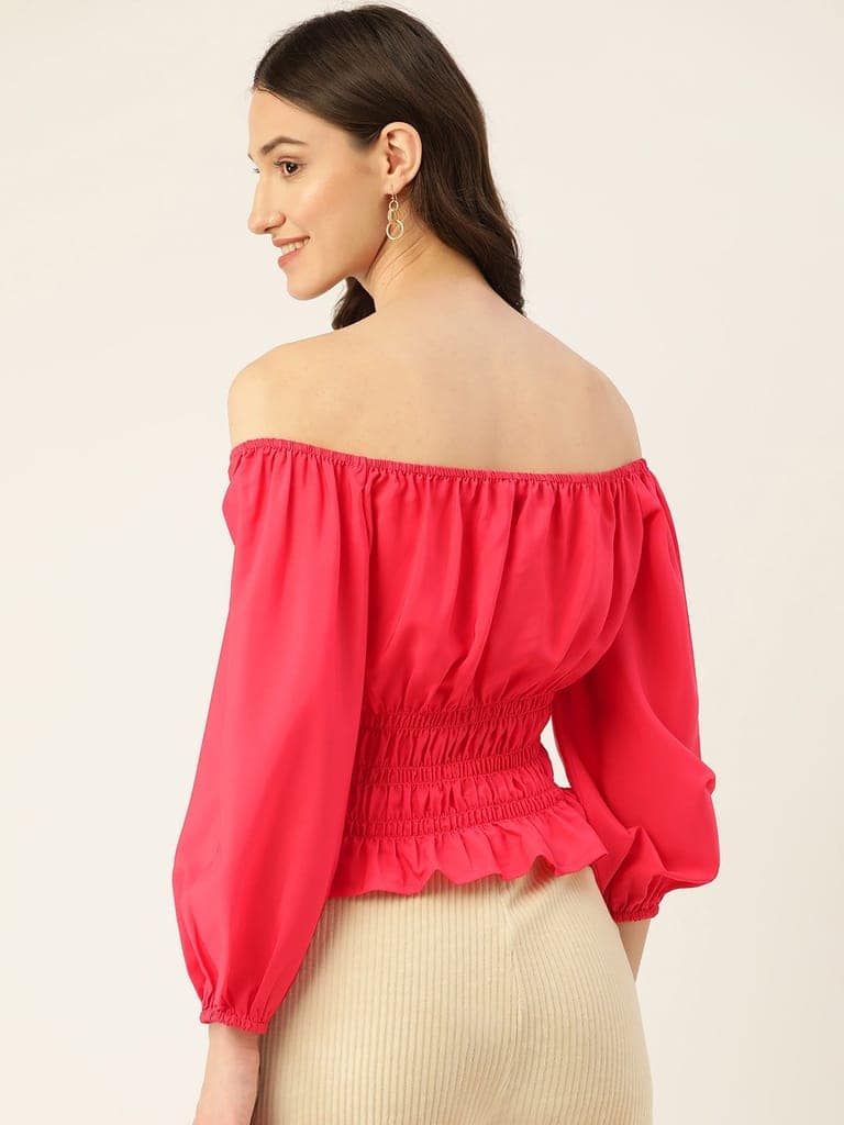 Solid Off-Shoulder Smocked Crepe Top view 4