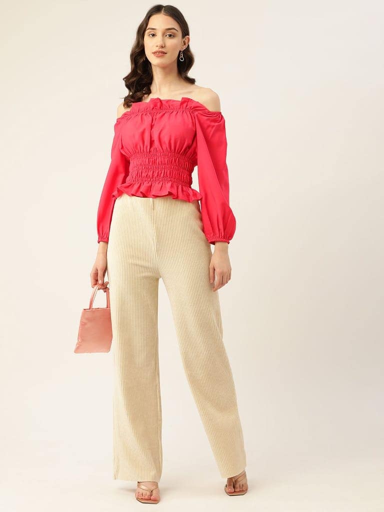 Solid Off-Shoulder Smocked Crepe Top view 6