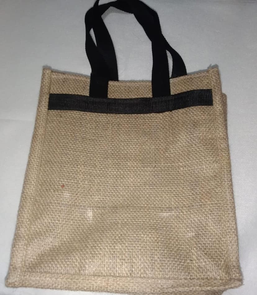 Small Burlap Tote Bag with Black Trim view 2