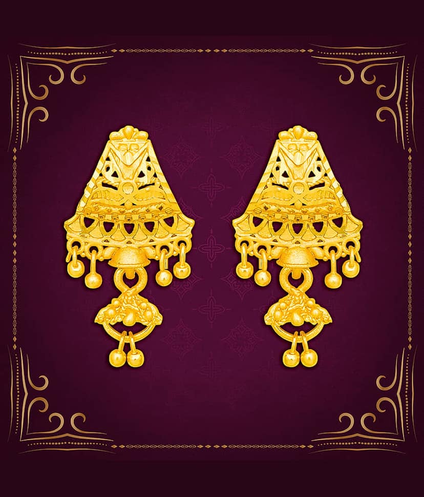 LUV FASHION Golden Stud Earrings ( Pack of 1 ) view 2