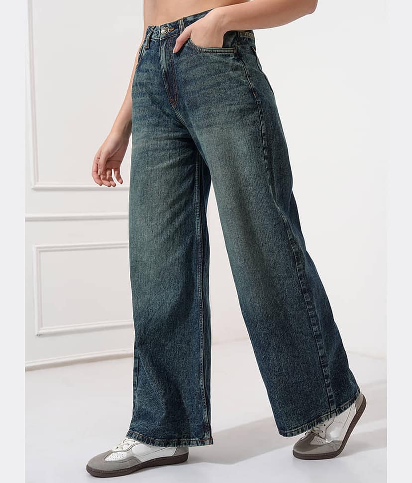 Tokyo Talkies Women's Baggy Fit Mid-Rise Jeans ( Blue ) view 4