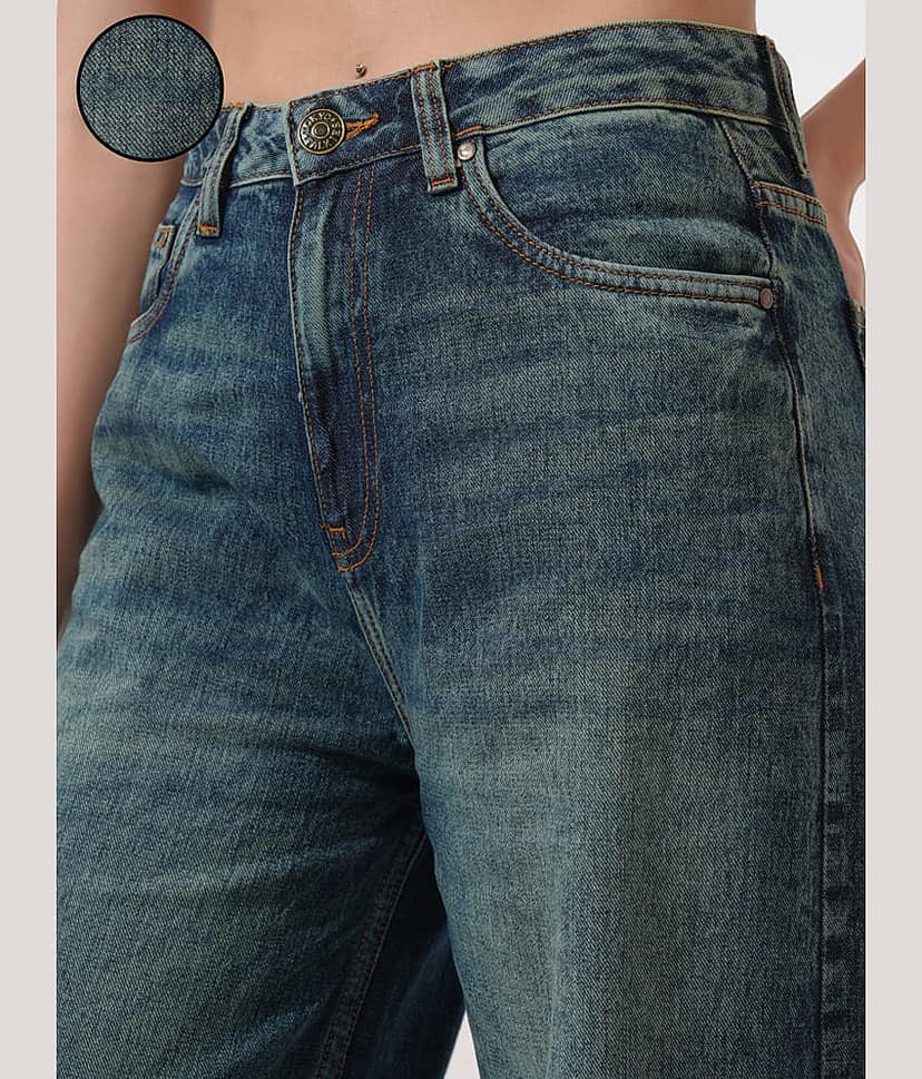 Tokyo Talkies Women's Baggy Fit Mid-Rise Jeans ( Blue ) view 5